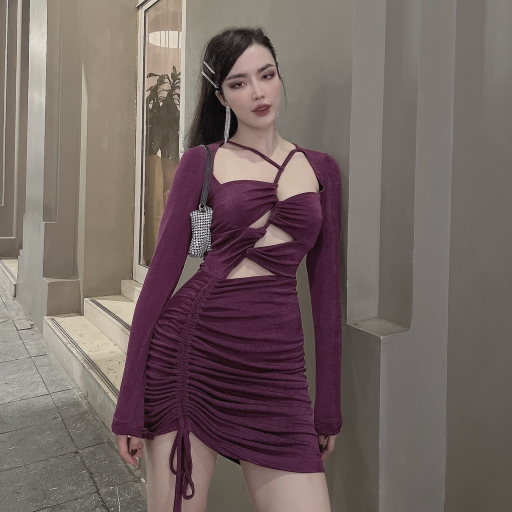 Váy Body Cut eo Thuyngothanh Store xoắn ngực sexy vải bling bling sang chảnh