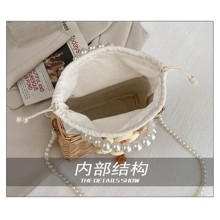 Túi Đeo JASMIN NOIR Chéo Mây Đan Đính Hoa Ngọc Trai Thời Trang Cho Nữ