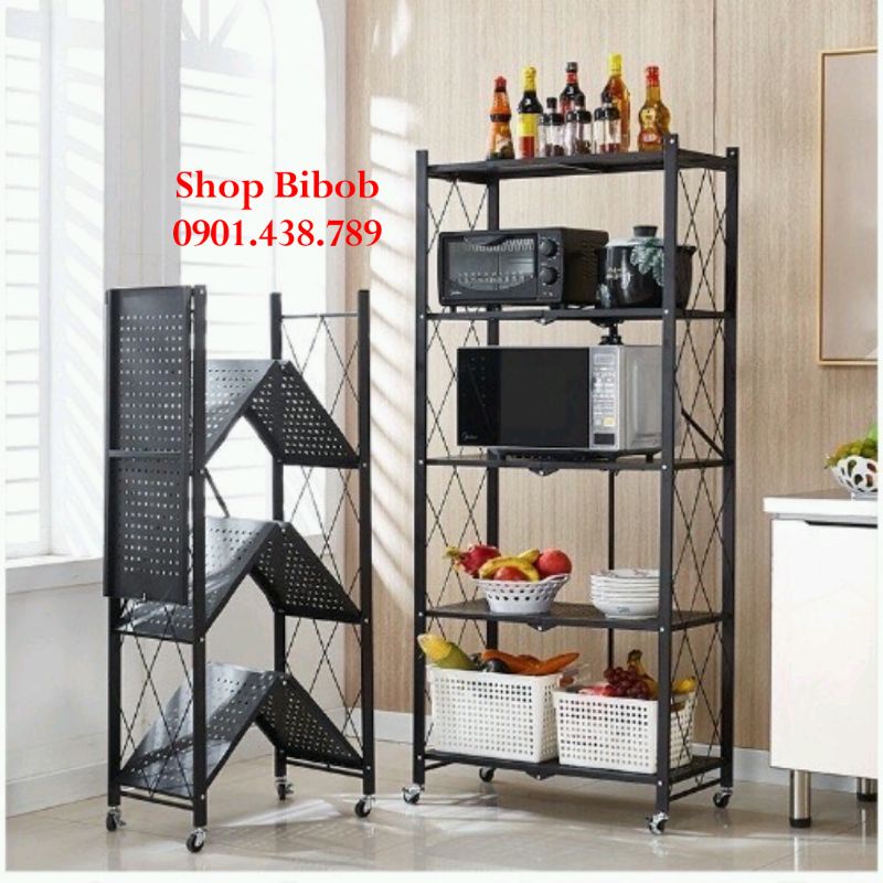 Kệ Để Đồ Đa Năng Gấp Gọn Cao Cấp 4 Tầng - Kệ Bếp - Kệ Để Lò Vi Sóng