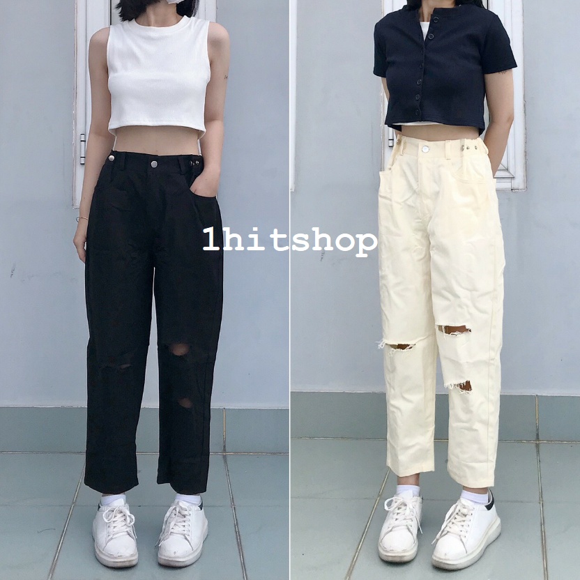 Quần DÀI Kaki NIZO RÁCH GỐI Ulzzang Unisex (Kiểu: Dài trên MẮT CÁ CHÂN) 1hitshop