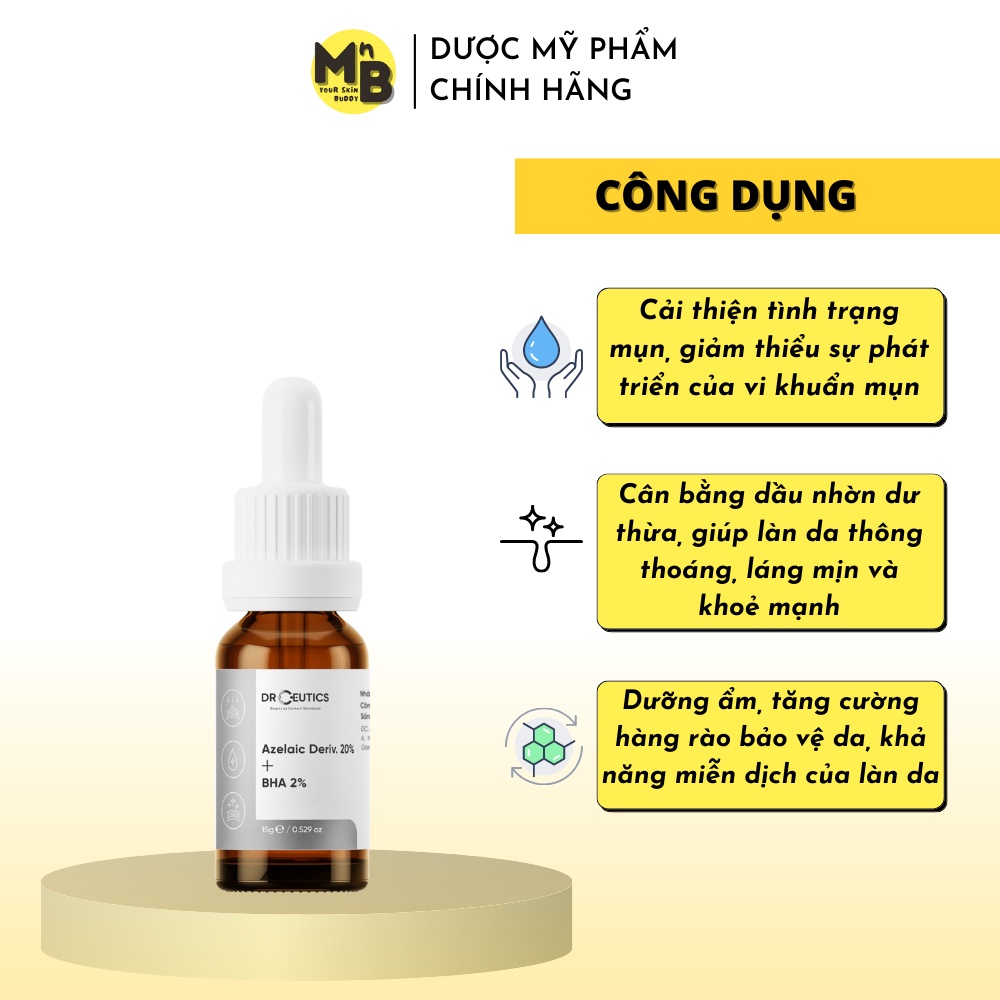 Tinh Chất DrCeutics Azelaic Deriv 20% Và BHA 2% Làm Giảm Mụn Mờ Thâm (15ml)