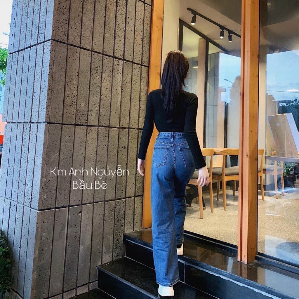 Quần baggy jean nữ trơn lưng cao. Quần jean baggy nữ hàng vnxk có 2 màu