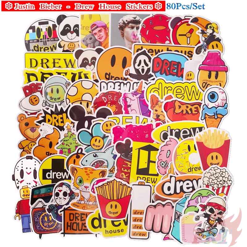 Bộ 80 miếng dán họa tiết Drew House seires 05 của Justin Bieber chống thấm nước