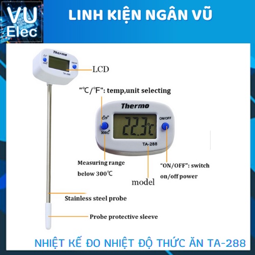 Nhiệt kế nhà bếp đo nhiệt độ thức ăn điện tử TA288 đọc tức thì dùng cho dầu/ sữa/ cà phê/ nước