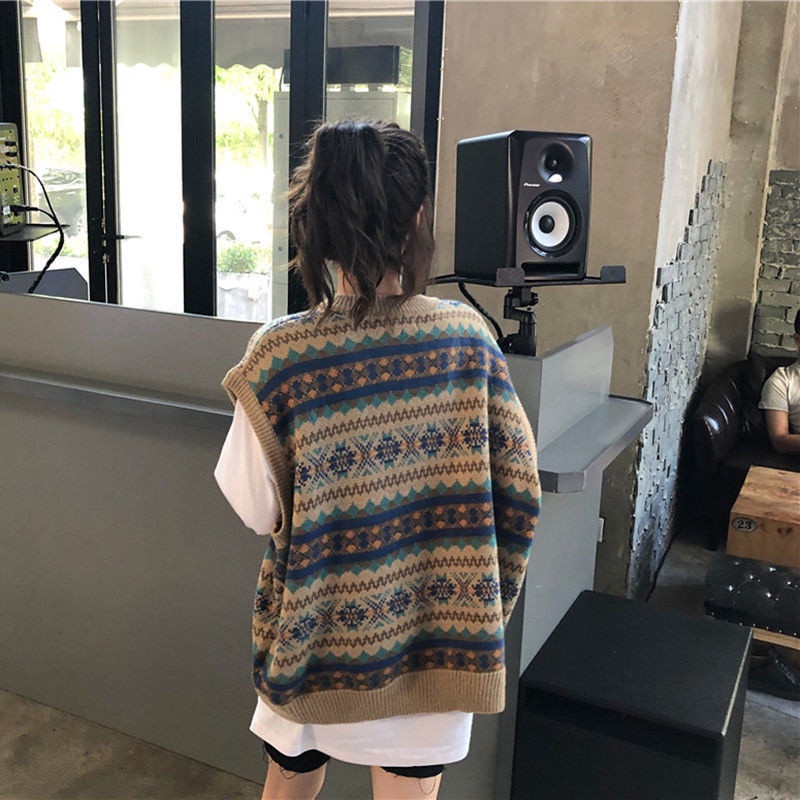 Áo Len Không Tay Cổ Chữ V Form Rộng Thiết Kế Mới Thời Trang Theo Phong Cách Hàn Quốc Cho Nữ