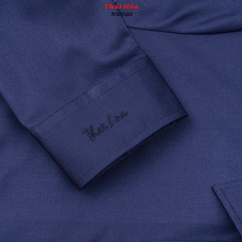 Áo sơ mi nữ cao cấp công sở kiểu dài tay vải sợi tre màu xanh than Thái Hoà 8919-09-01