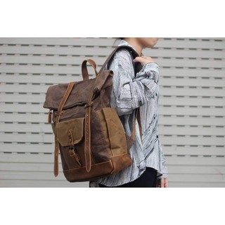 Ba Lô Da Bò thật ,canvas - CỰC BỤI [ Bảo hành 5 năm + tặng kèm móc khóa da ]