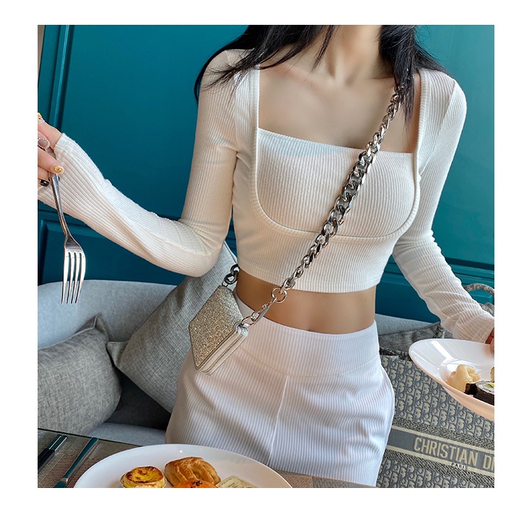 Áo Thun Tay Dài Giả Hai Lớp Cổ Vuông Dáng Ôm Thời Trang Cho Nữ 62842