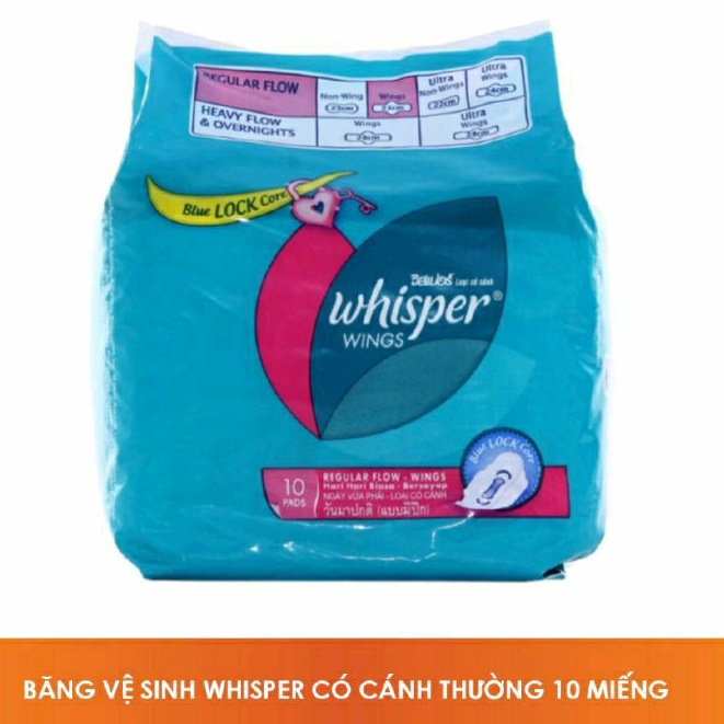 Băng Vệ Sinh Whisper Wings 10 Miếng Có Cánh, Ngày Vừa Phải Loại có cánh