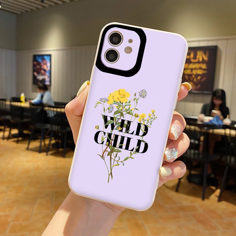Ốp iphone - Ốp lưng iphone cạnh vuông viền camera cành hoa chữ đen dành cho ip 6 đến 14promax - ng274