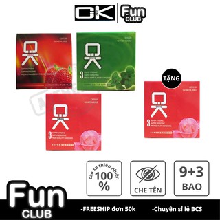 Bộ 4 hộp Bao cao su Ok HQ Hương Dâu Tây - Bạc Hà - Không Mùi 12 cái CB017