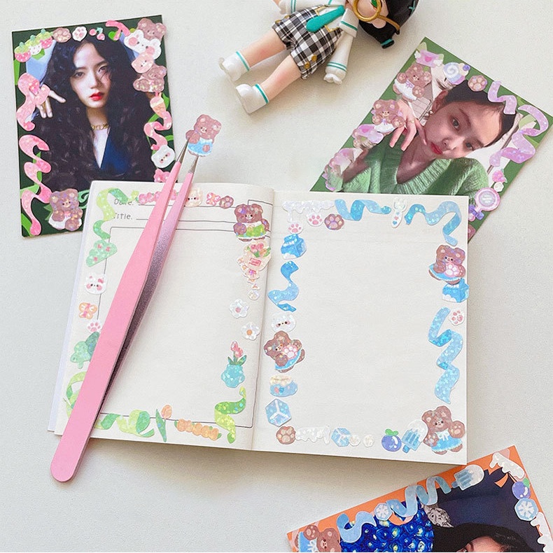 Flowertree 1 Bộ Sticker Dán Trang Trí Sổ Tay Hình Gấu