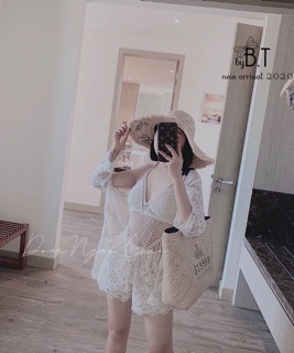 Set bikini 3 món ren lưới