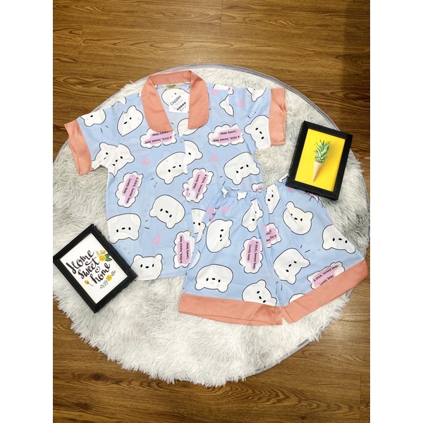 Set Đồ Pijama VANJOLI - Ảnh thật Lụa Mango Loại 1 Đồ Bộ Nữ Mặc Nhà Áo Cộc Bèo Sen Quần Ngắn Hoạ Tiết Dễ Thương FREESIZE