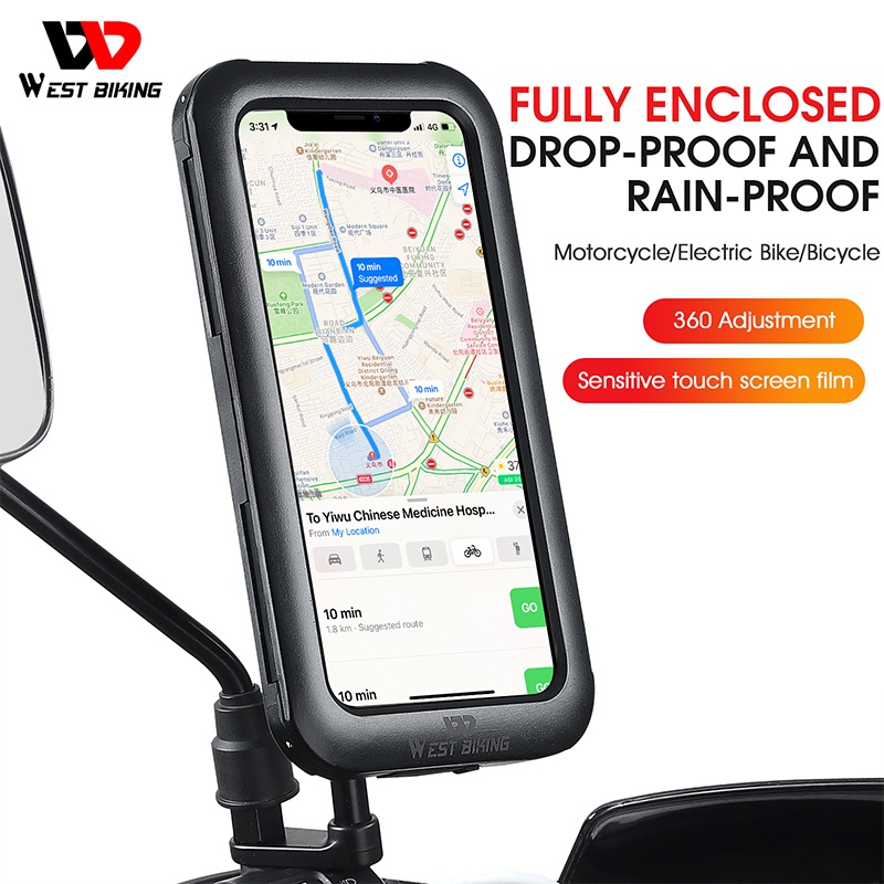Giá đỡ điện thoại west biking chống nước IPX6 7 inch điều chỉnh xoay 360 độ gắn ghi đông xe đạp