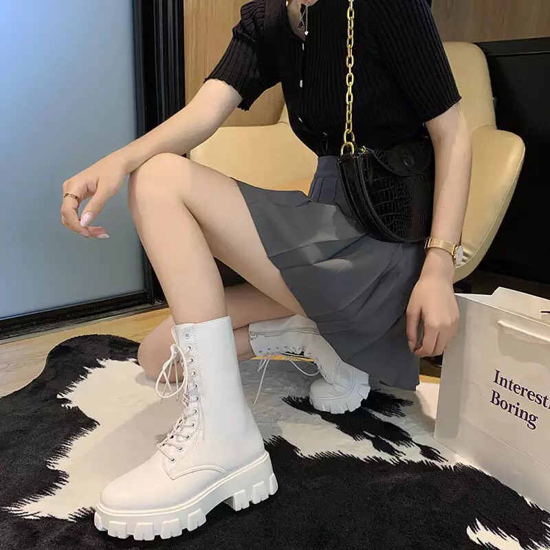 Bốt Dây Buộc Boot Cao Cổ  Chiến Binh Khóa Cạnh Cá Tính Bốt  Răng Cưa 5.5 cm _D20 và Blackpin D22
