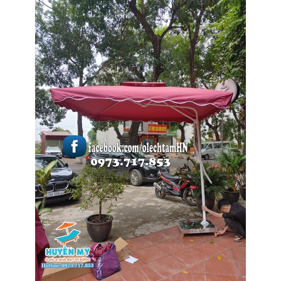 Ô lệch tâm vuông 2m5 - Ô Dù lệch tâm ngoài trời 2m5x2m5 che mưa che nắng vải bạt PU