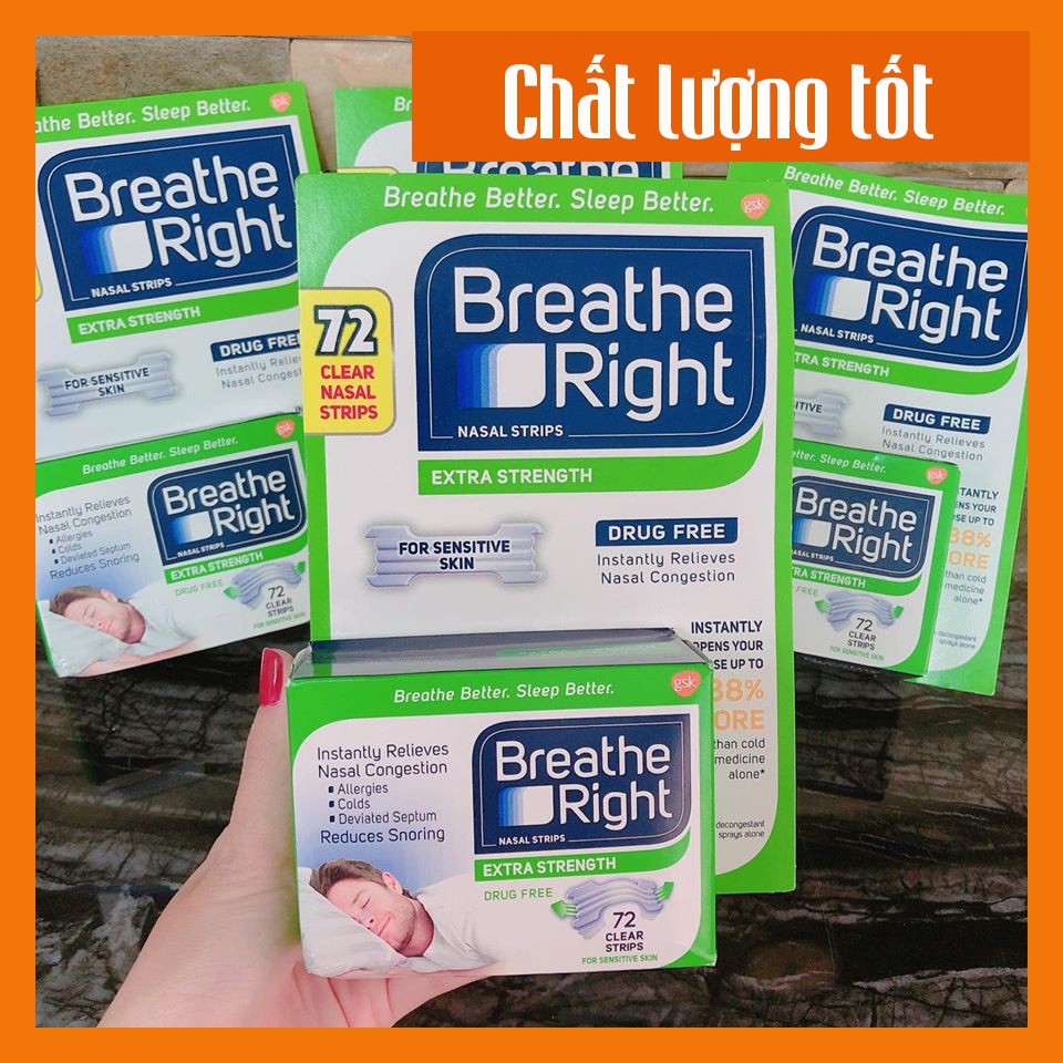 [Hàng Ship từ MỸ/USA] Miếng dán thông mũi, chống ngáy Breathe Right Nasal Strips Extra Strength (hỗ trợ viêm xoang)