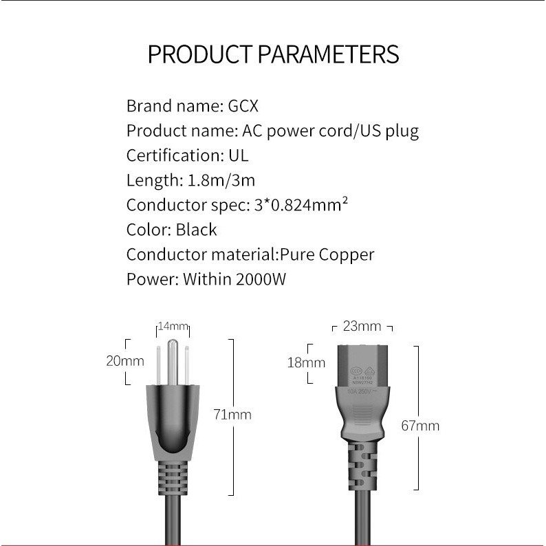 Dây nguồn 3 chấu Zin hp tải 10A-250V Hàng chính hãng