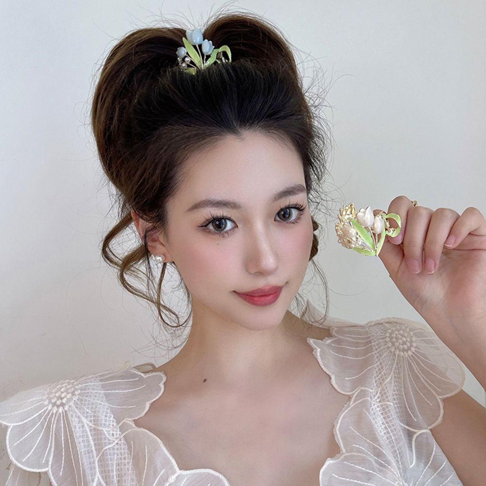 FORBETTER Kẹp Tóc Móng Vuốt Hoa Tulip Đơn Giản Thời Trang Hàn Quốc Cho Nữ