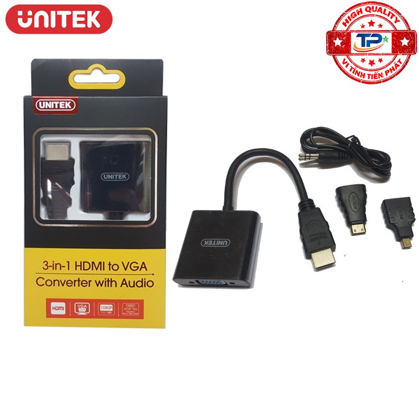 Bộ chuyển HDMI (3 in 1) sang VGA + Audio Unitek Y-6355 FULL HD HDMI to VGA