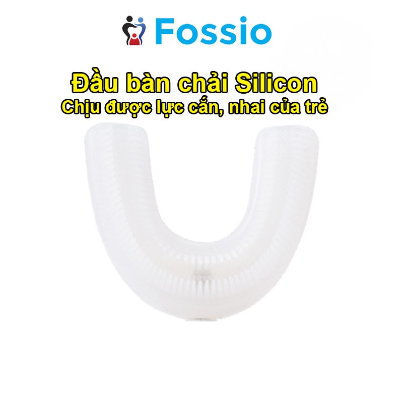 Bàn chải điện chữ U đánh răng cho bé, chất liệu Silicon chịu được lực cắn, chải sạch mọi góc độ FOSSIO E120