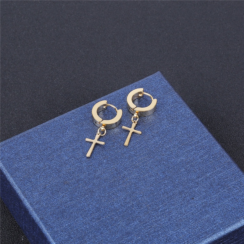 1 Khuyên Tai Hình Thánh Giá Chất Liệu Thép Titan Cho Nam Nữ
