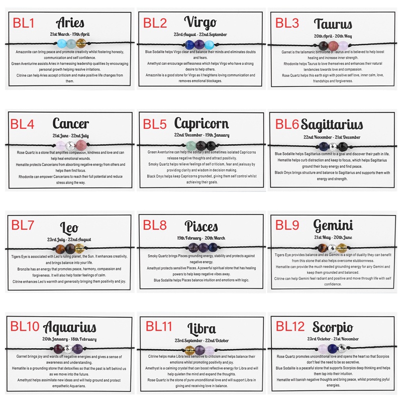 Vòng Tay Chuỗi Hạt Đá Tự Nhiên 12 Cung Hoàng Đạo Thời Trang