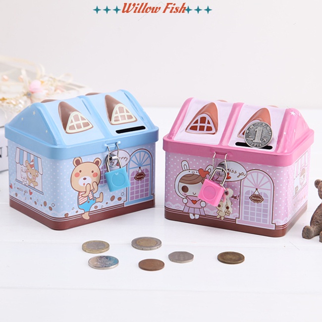Con heo đất Ống Heo Tiết Kiệm Bằng Thiếc Hình Ngôi Nhà Hoạt Hình Dễ Thương Cho Bé