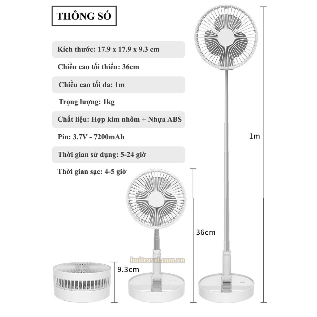 Quạt mini tích điện để bàn gấp gọn tiện dụng 3 cấp độ thời gian sử dụng tới 6 tiếng | BigBuy360 - bigbuy360.vn