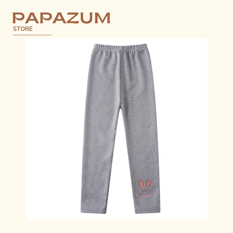 Quần legging nỉ lót lông cho bé trai bé gái thêu hình thỏ giữ ấm cho bé PAPAZUM SA574