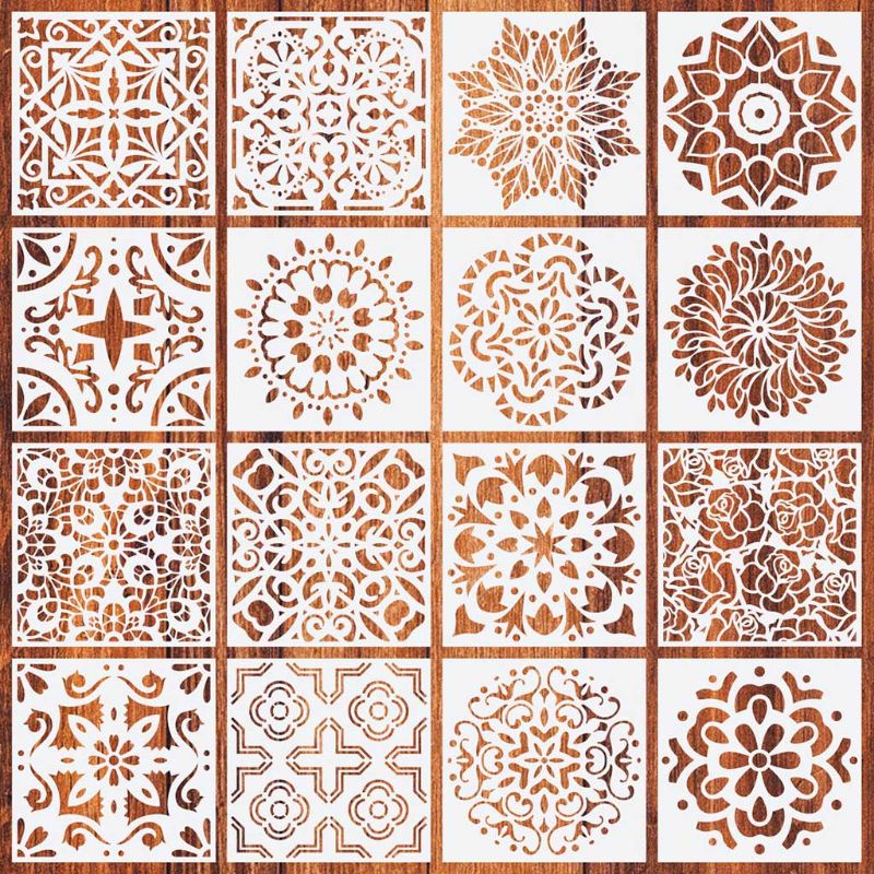 Bộ 16 Khuôn Họa Tiết Mandala Kích Thước 15x15cm Để Trang Trí Nhà