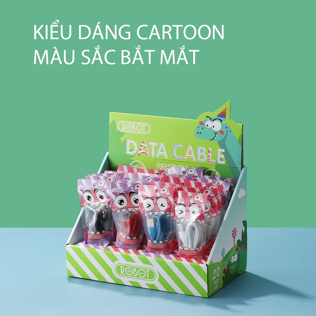 Cáp Sạc Lightning/Type-C 2.4A ROBOT RT-TL100 1m Kiểu Dáng Cartoon Dài 1m - Tương Thích Với iPhone Android