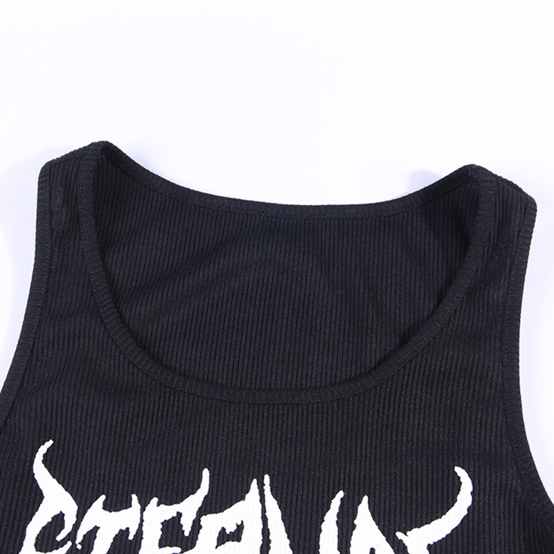 Áo croptop sát nách in chữ và đầu lâu phong cách harajuku punk 90s cá tính cho nữ