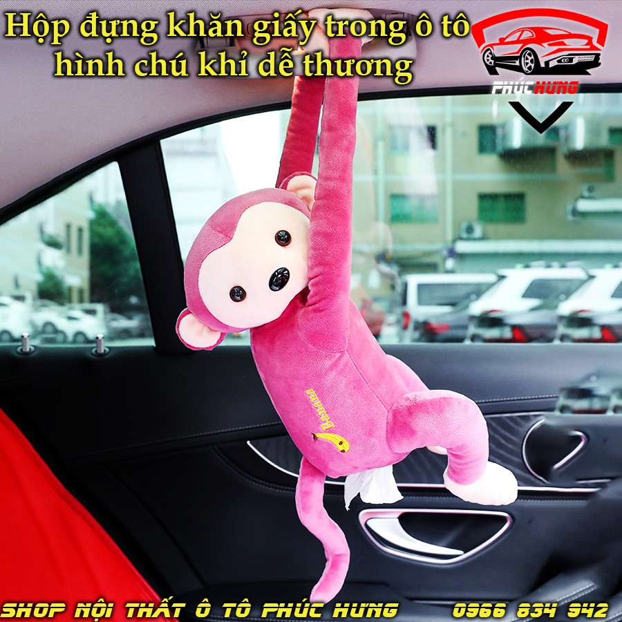 Hộp đựng khăn giấy trên xe oto để taplo treo sau ghế dùng trên xe hơi trên bàn làm việc hay để ở nhà hình chú khỉ thươn