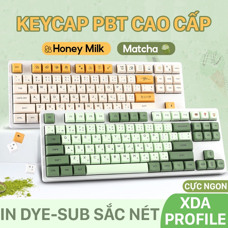 Tổng hợp Keycap Profile XDA nhựa PBT cao cấp Honey Milk/Matcha/Shiba Inu/Shimmer nhiều màu dễ thương cho bàn phím cơ