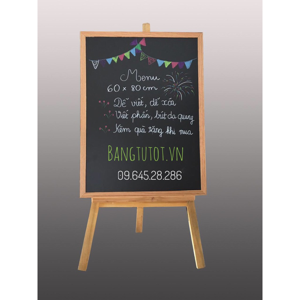 Bảng Menu đen khung gỗ 60*80 cm + Giá đỡ bảng (kèm quà tặng)