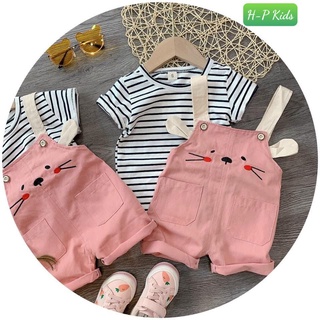 Set yếm bé gái áo thun kẻ bé gái yếm hình thú dễ thương đủ size 11-23kg