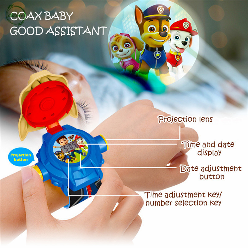 Đồng Hồ Điện Tử Đồ Chơi Có Đèn Led Chiếu Họa Tiết Hoạt Hình Cho Bé