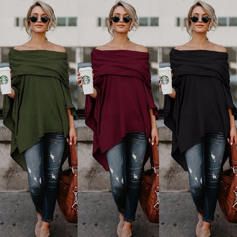 Women Fashion Tops Long Sleeve Off Shoulder Pullover Casual Loose Shirt Elegant Blouse