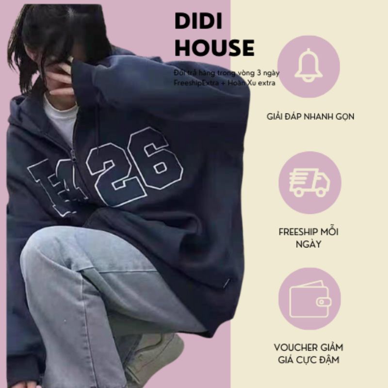 Áo Khoác Nỉ F426 Bleu Unisex [FREESHIP]  Hoodie zip form rộng tay bồng, sweater in hình đẹp cá tính nam nữ Ulzzang