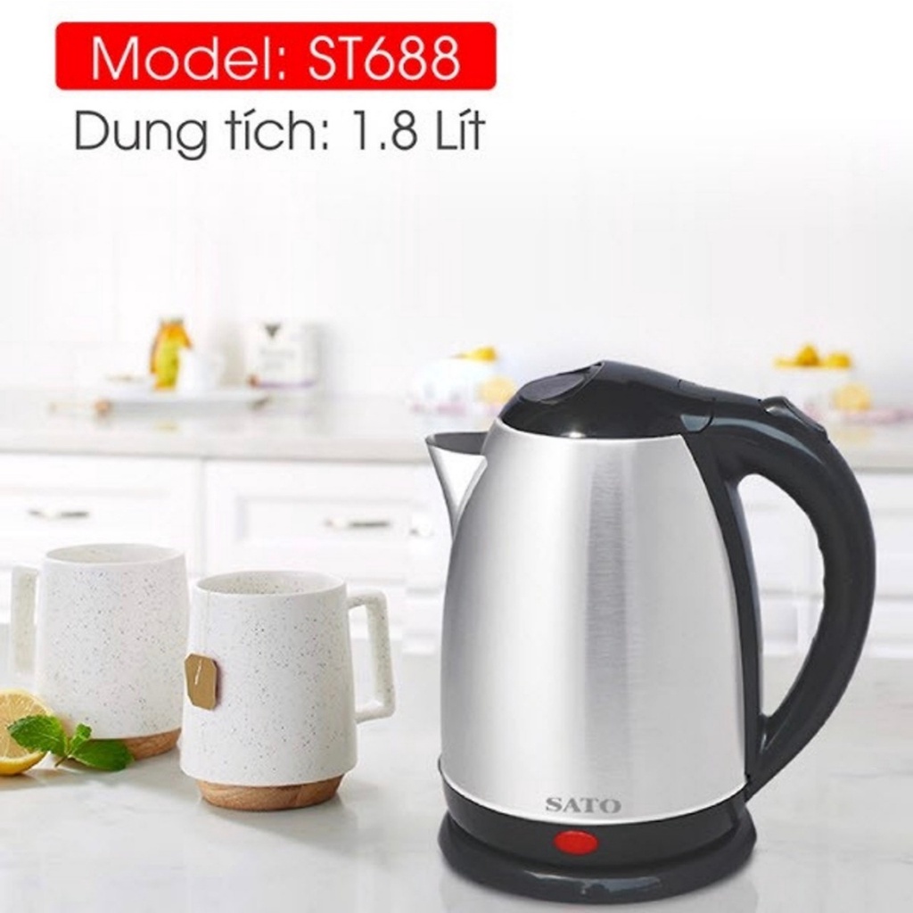 Ấm siêu tốc inox  chính hãng SATO  dung tích  1.8L, bảo hành 12 tháng