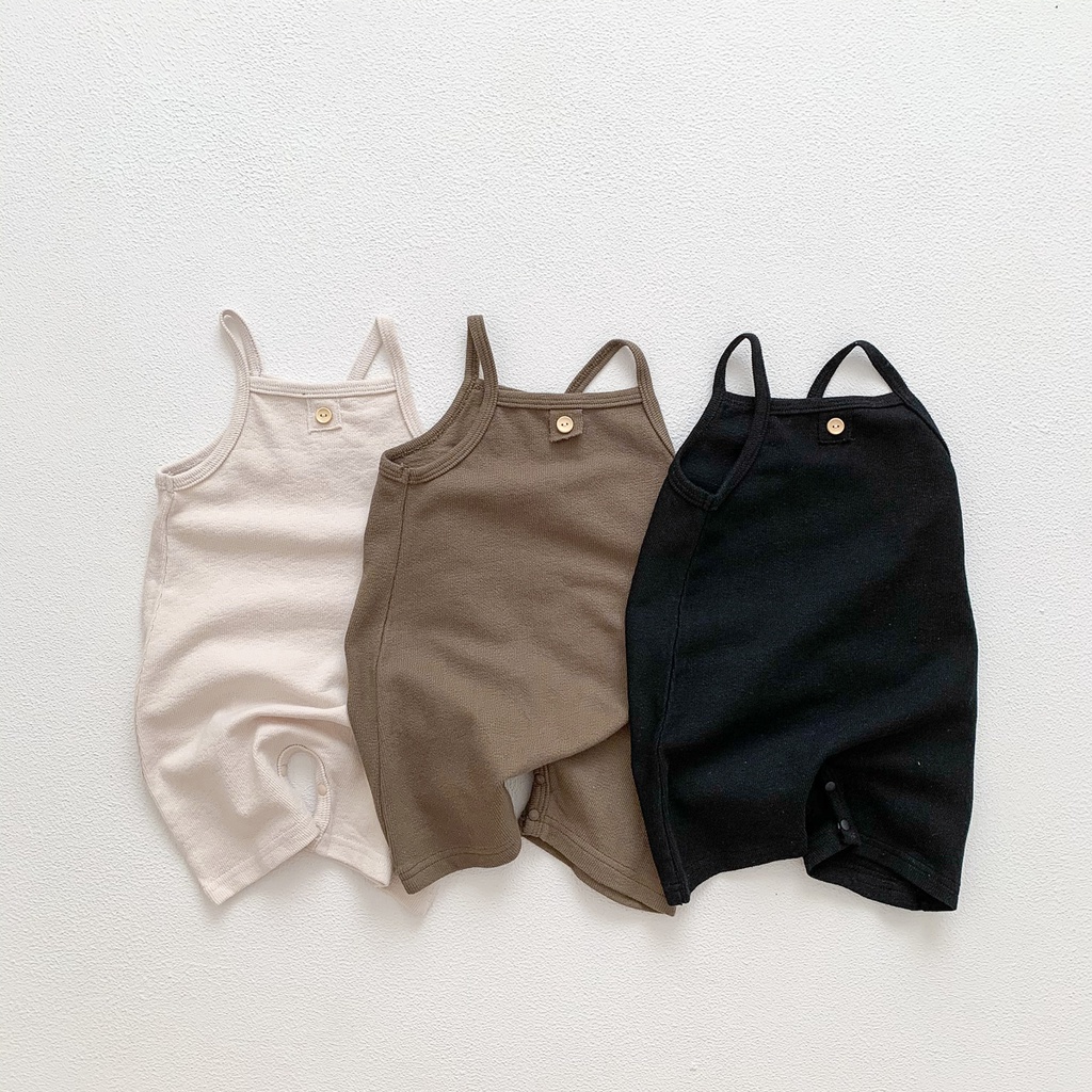 Áo Liền Quần Hai Dây Màu Sắc Trơn Mùa Hè Bằng Cotton Cho Bé Sơ Sinh
