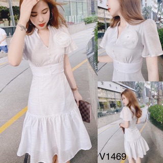 Thiết kế đầm cao cấp cổ v mã V1469 ảnh thật tại shop