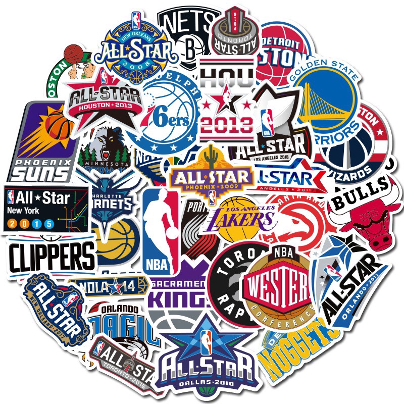 Set 50 miếng dán trang trí chống thấm nước họa tiết logo đội Nba độc đáo