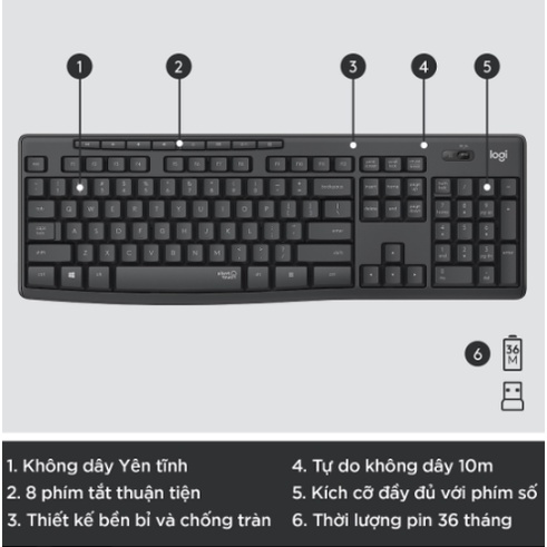 Bộ phím chuột không dây Logitech MK295 Silent Wireless Hàng Chính Hãng