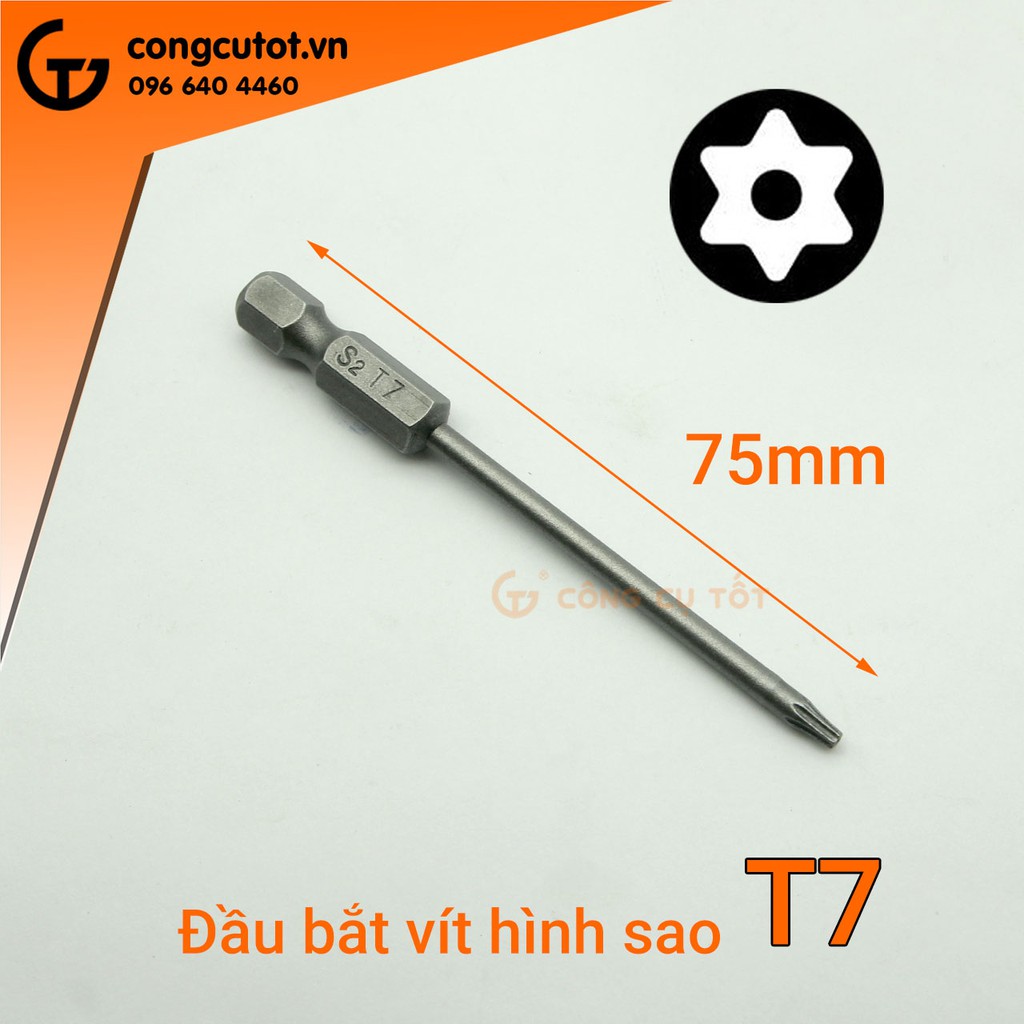 Đầu bắt vít hình sao 75mm chuôi lục