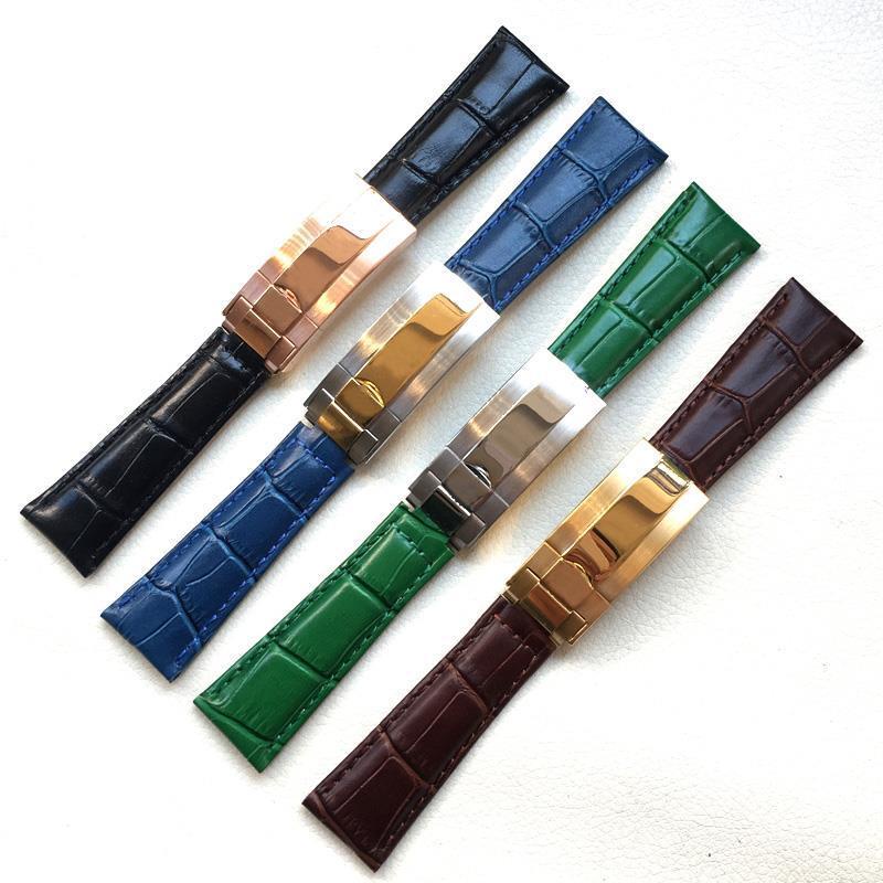Dây Đeo Đồng Hồ Bằng Da Thật Màu Đen Xanh Lá In Chữ Rolex Chính Hãng