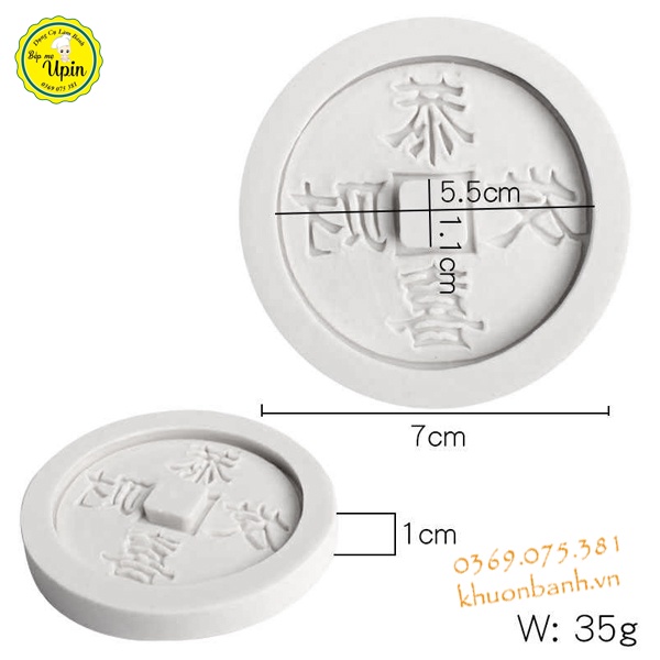 Khuôn silicon trái tim song hỉ long phụng và đồng tiền thần tài trang trí bánh