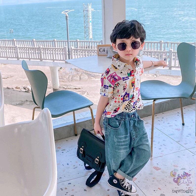 Áo sơ mi tay ngắn in hoạt hình cho bé trai